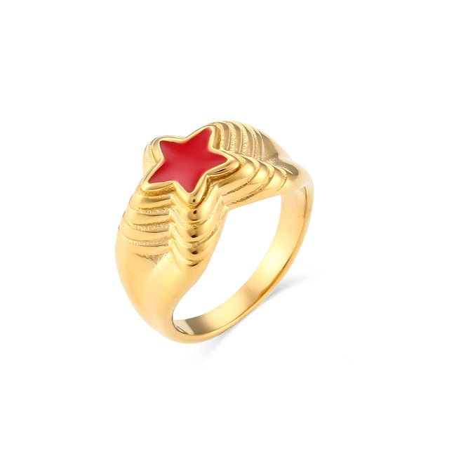 Star Accent Enamel Dome Ring
