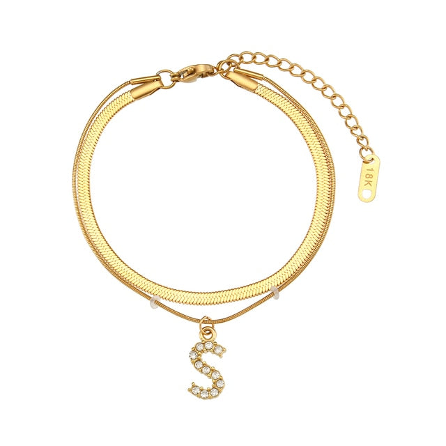 Layered Letter Gold Bracelet