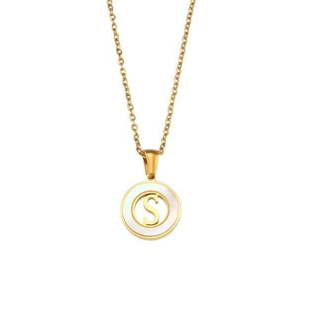 Shell Inlaid Initial Pendant Necklace