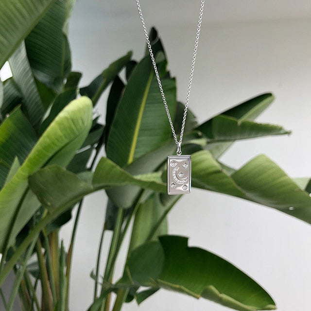Nightsky Engraved Square Pendant Necklace