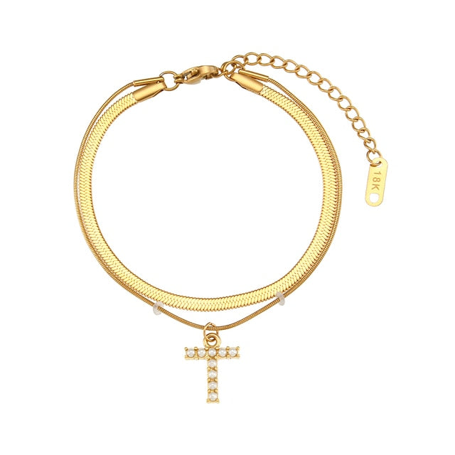 Layered Initial Charm Bracelet