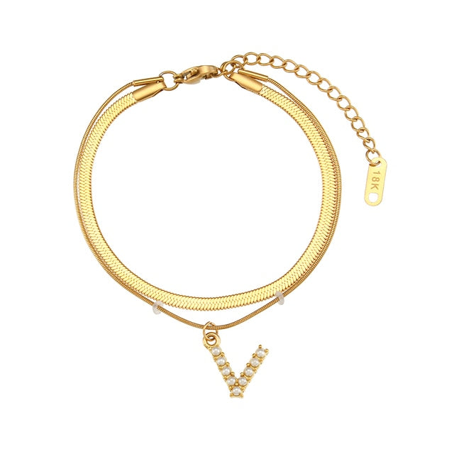 Layered Initial Charm Bracelet