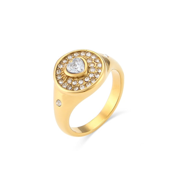 Glittering Heart Studded Dome Ring