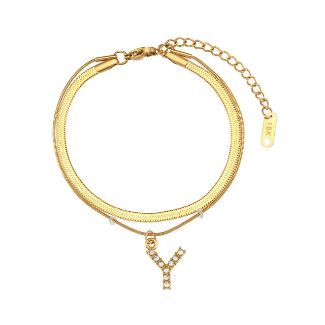 Layered Letter Gold Bracelet