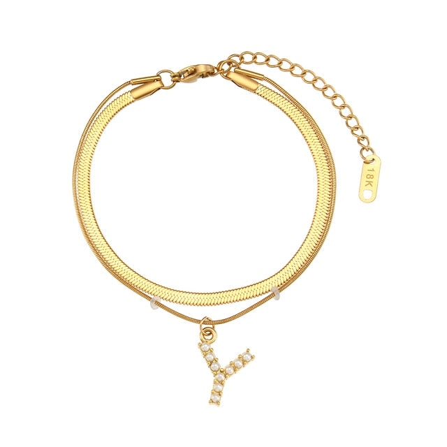 Layered Initial Charm Bracelet