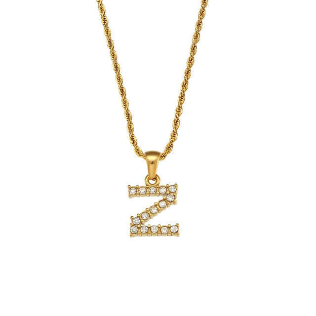 Studded Letter Twisted Chain Necklace